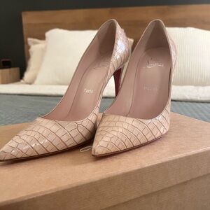 Christian Louboutin Nude Crocodile-Embossed Heels